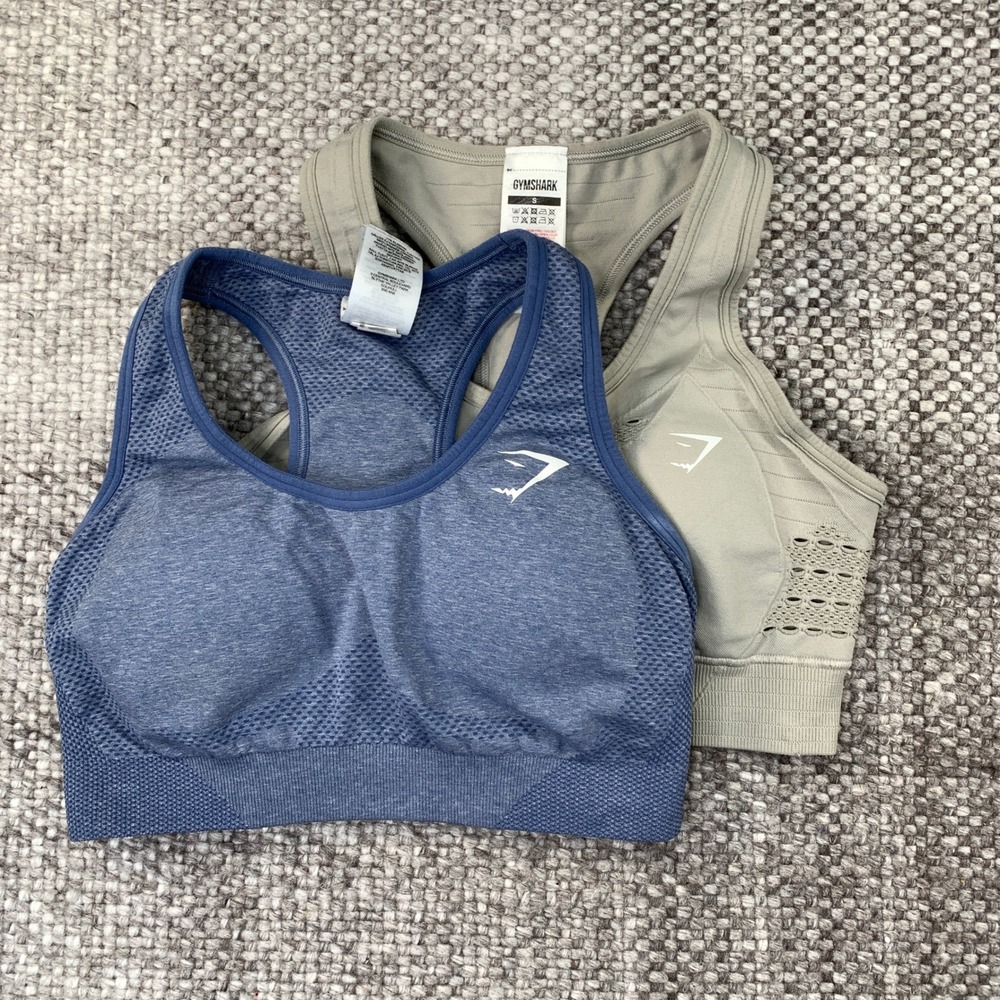 Gymshark Sports Bra Womens Small Blue Sage Green 2 Pack Seamless Racerback